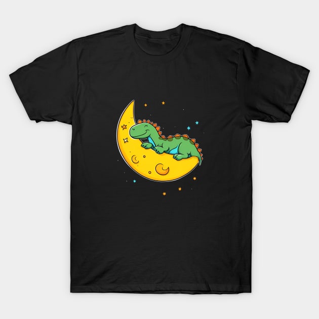 Dinosaur Sleeping On The Moon T-Shirt by MordaxFurittus